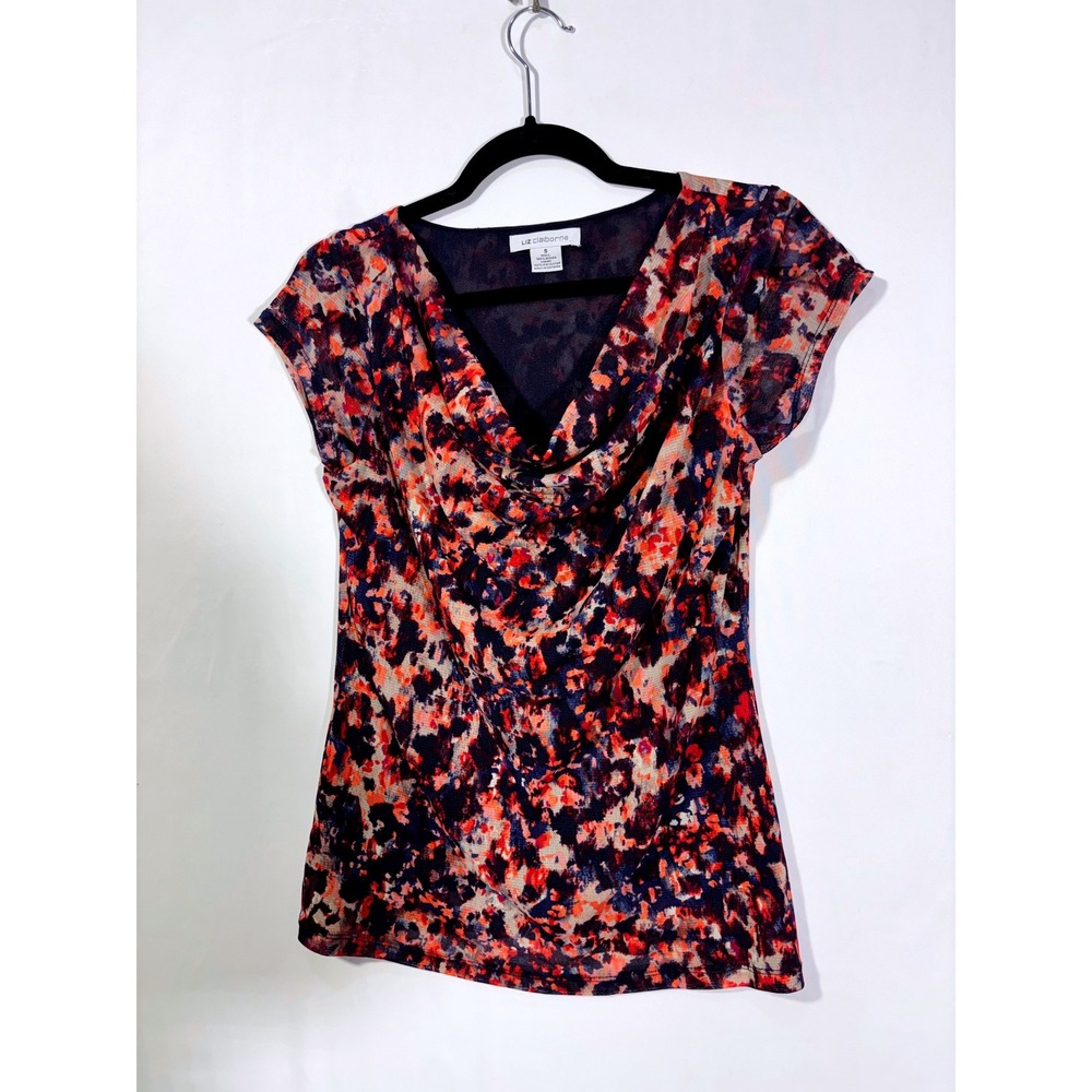 Minimalist Chic Abstract Mesh Cowl Neck Liz Claiborne Blouse Women Size S